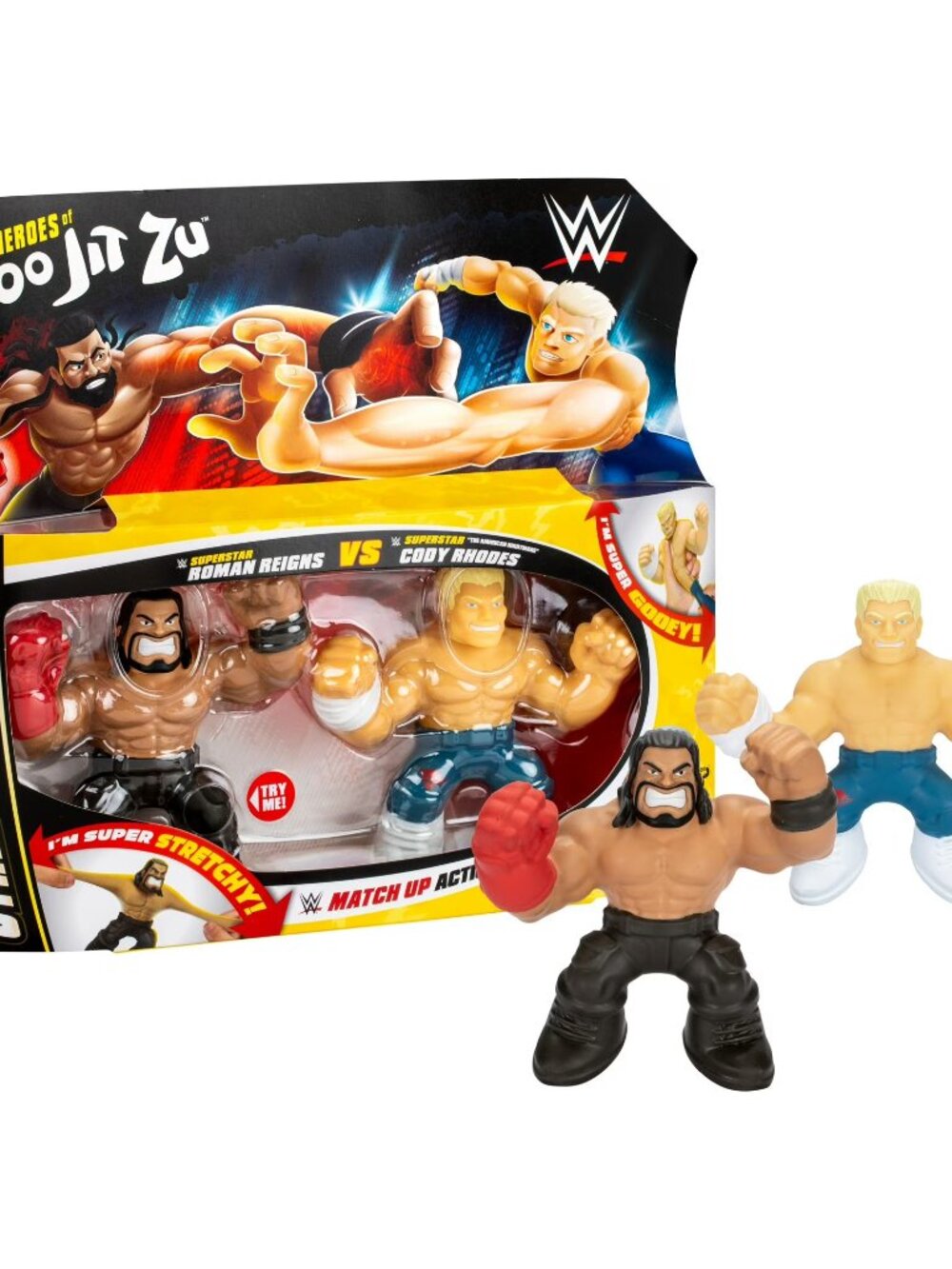Heroes of Goo Jit Zu WWE Superstars Roman Reigns and Cody Rhodes Stretchy